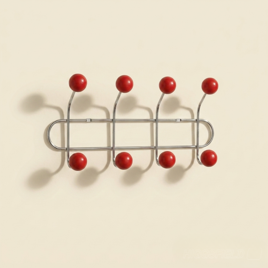 Wall Mounted Orbit Hook Rail in Chrome and Wood