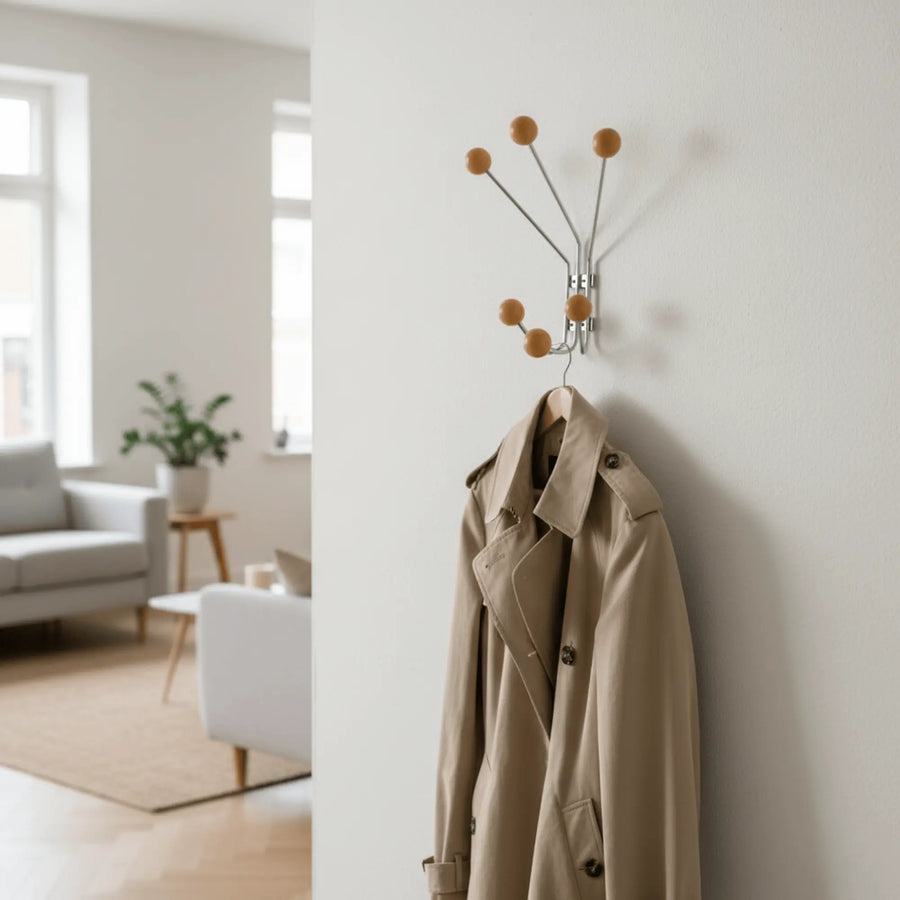 Wall Mounted Stellar Coat Rack in Chrome and Wood — alternate view 2
