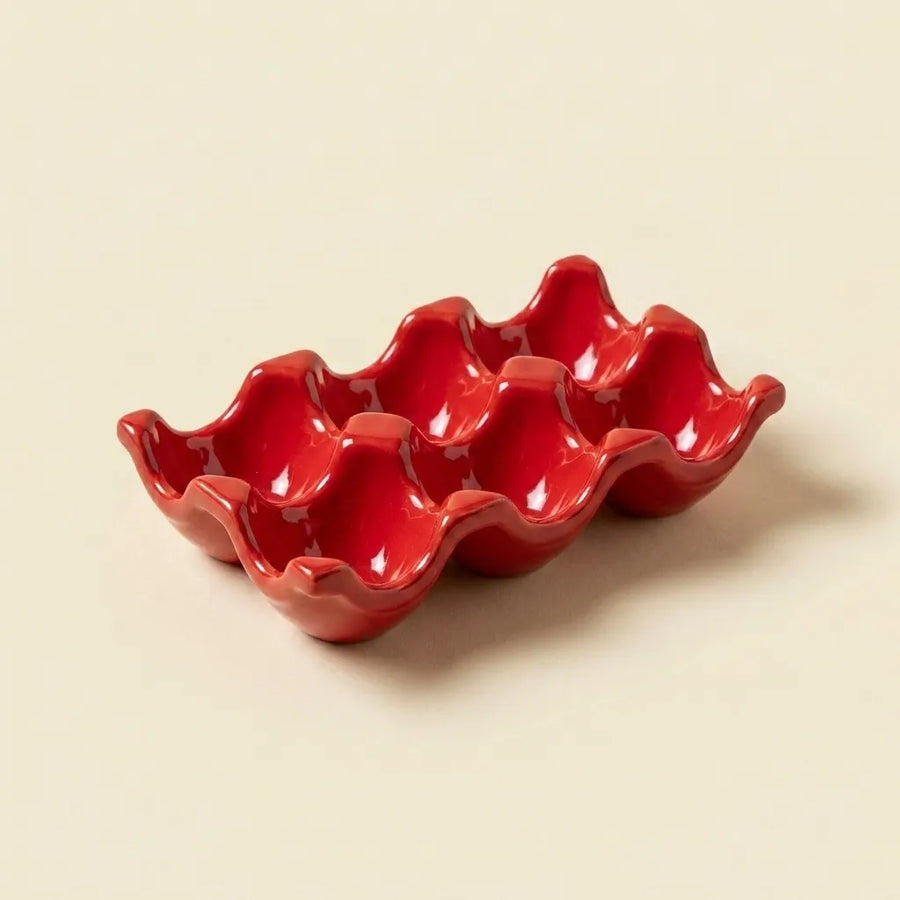 Red ceramic egg tray