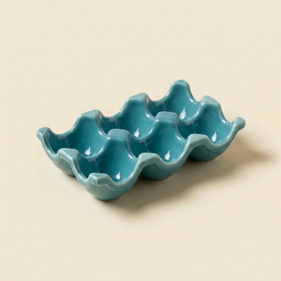 Teal blue ceramic egg tray