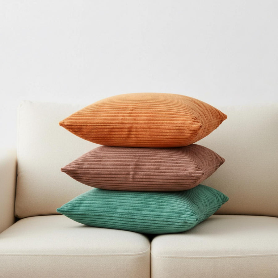 Corduroy velvet cushion covers stacked
