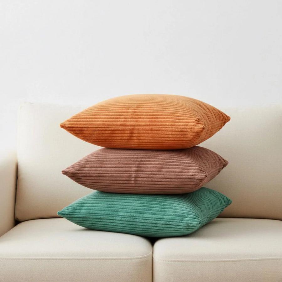Corduroy velvet cushion covers stacked