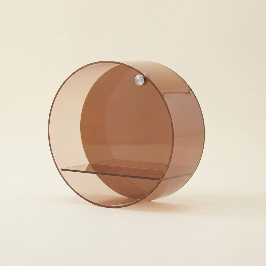 Halo round acrylic wall shelf in brown