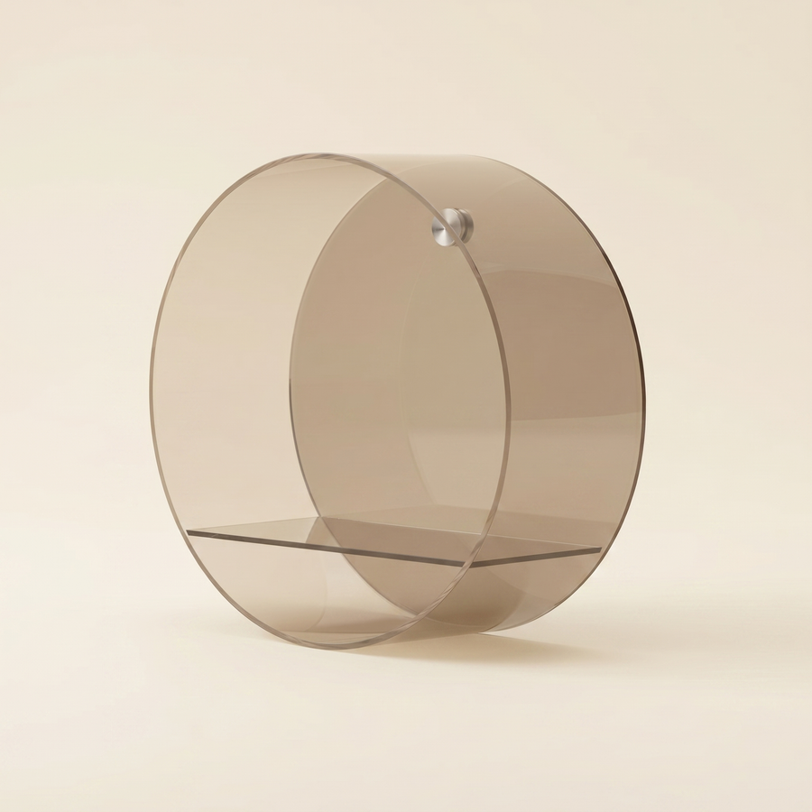 Halo round acrylic wall shelf in light brown