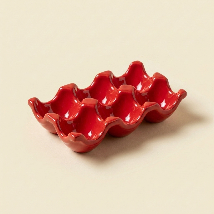 Red ceramic egg tray