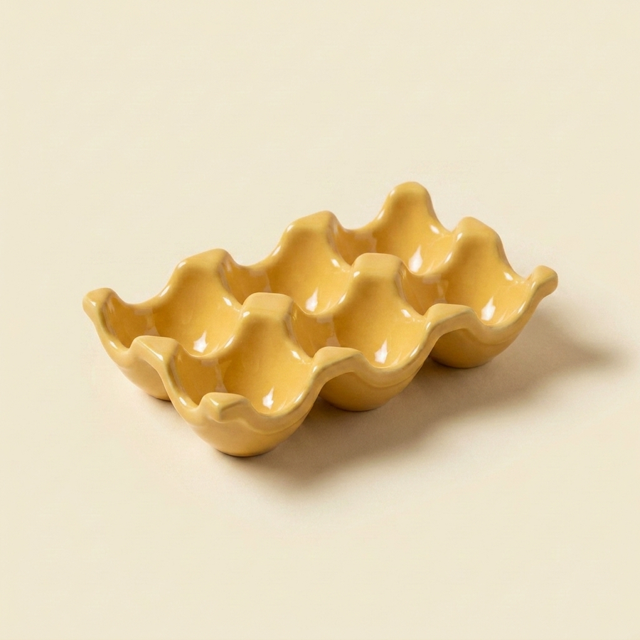 Yellow ceramic egg tray