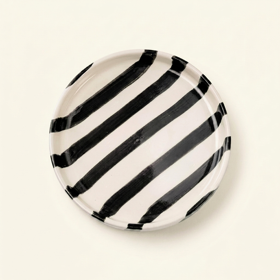 Black striped ceramic side plate 14.5 cm