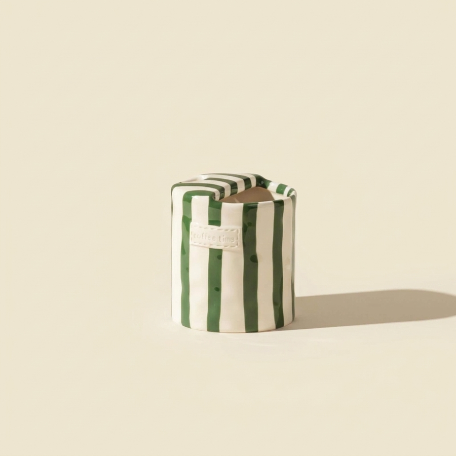 Green striped ceramic tumbler 300 ml