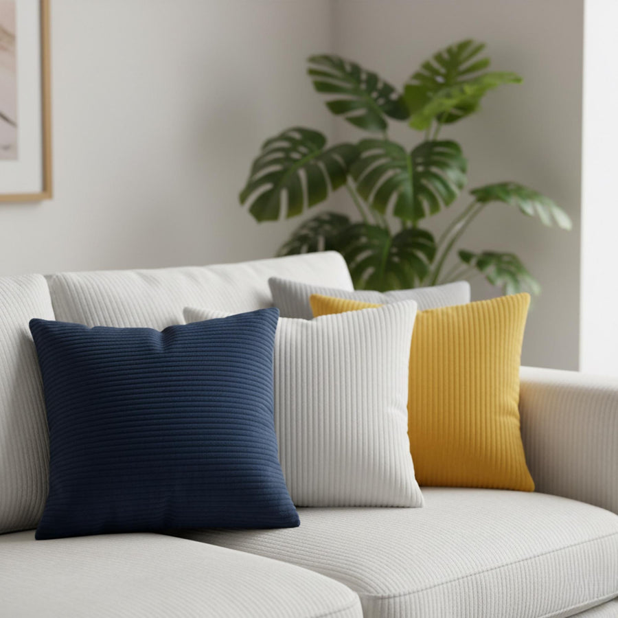 Corduroy velvet cushion cover on a sofa