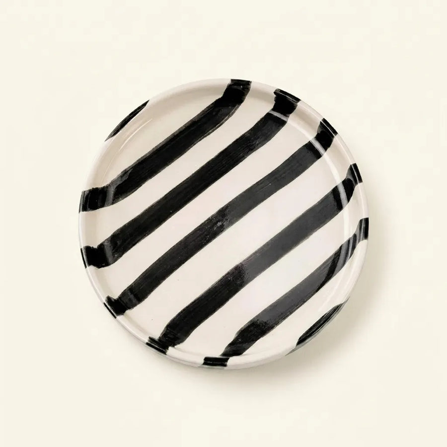 Black striped ceramic side plate 14.5 cm