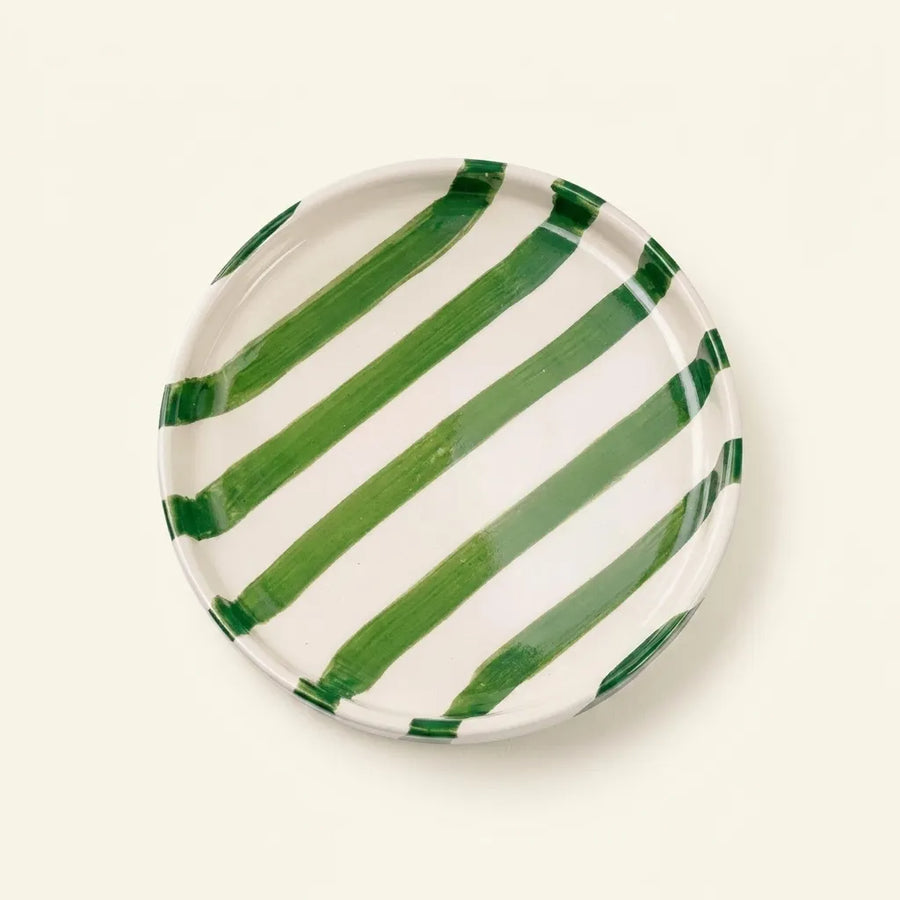 Green striped ceramic side plate 14.5 cm