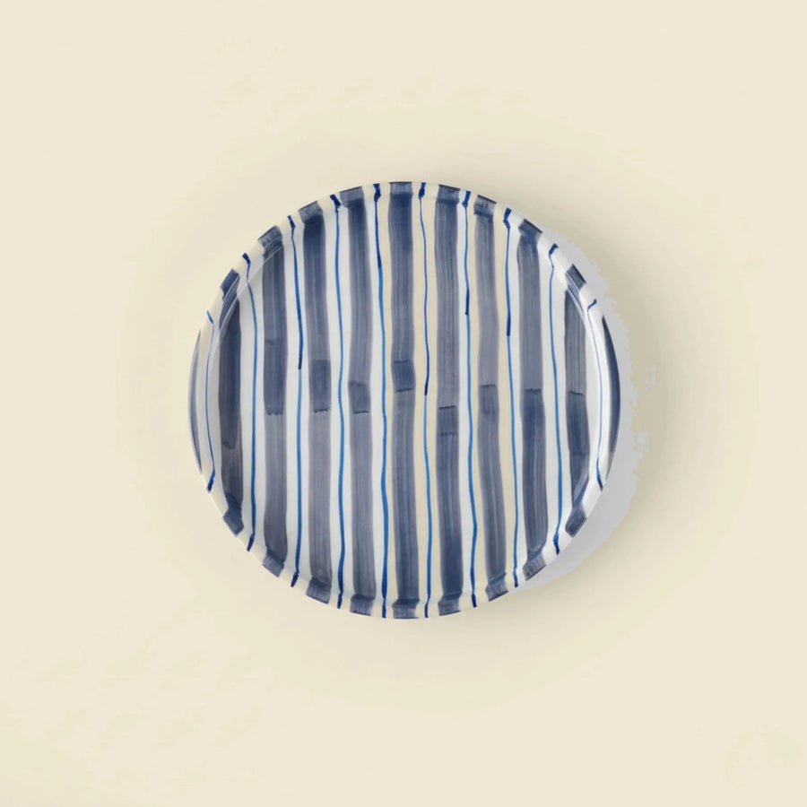 Blue hand-painted striped ceramic plate 18.8 cm