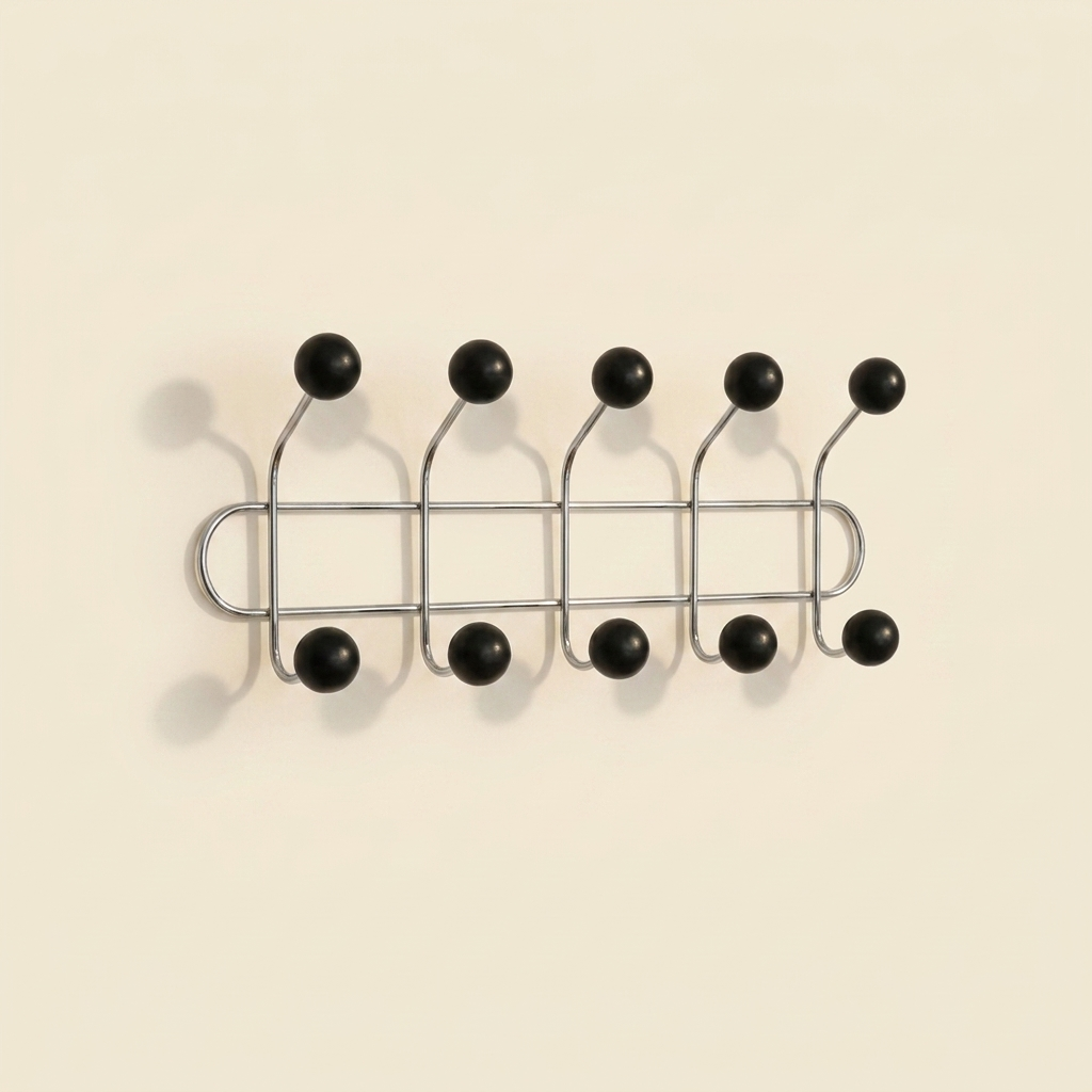 Wall Mounted Orbit Hook Rail in Chrome and Wood