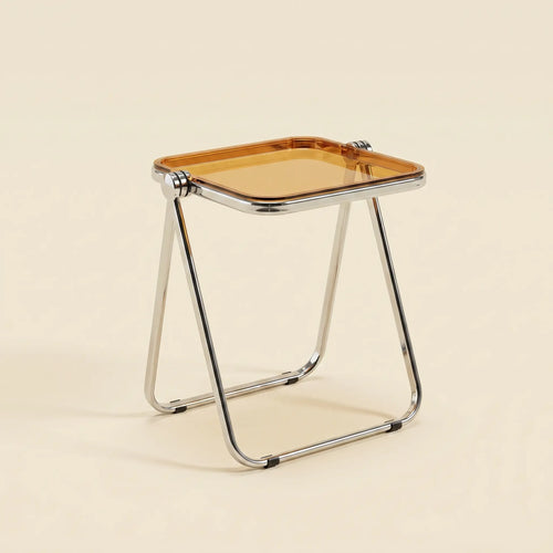 Clear Acrylic Lucent Tray Table on a polished steel A-frame