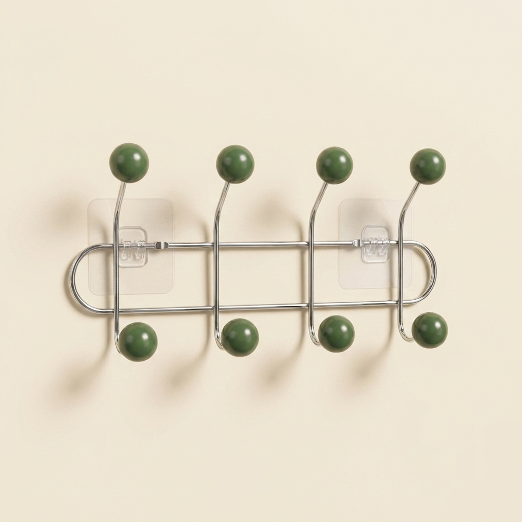 Wall Mounted Orbit Hook Rail in Chrome and Wood