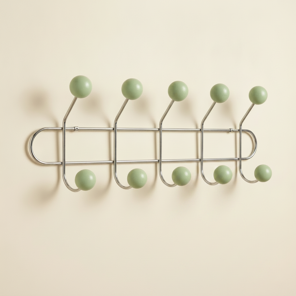 Wall Mounted Orbit Hook Rail in Chrome and Wood