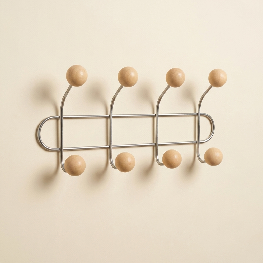 Wall Mounted Orbit Hook Rail in Chrome and Wood