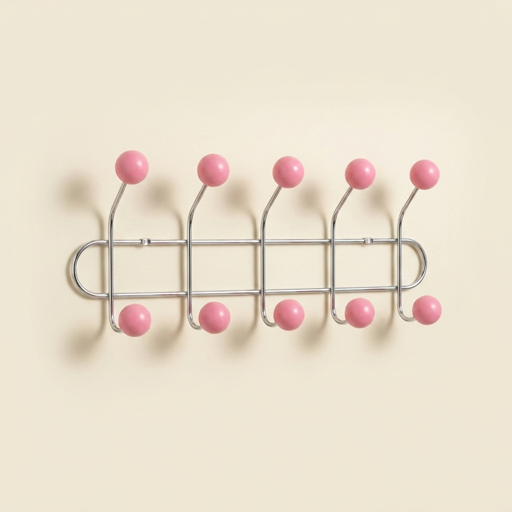 Wall Mounted Orbit Hook Rail in Chrome and Wood