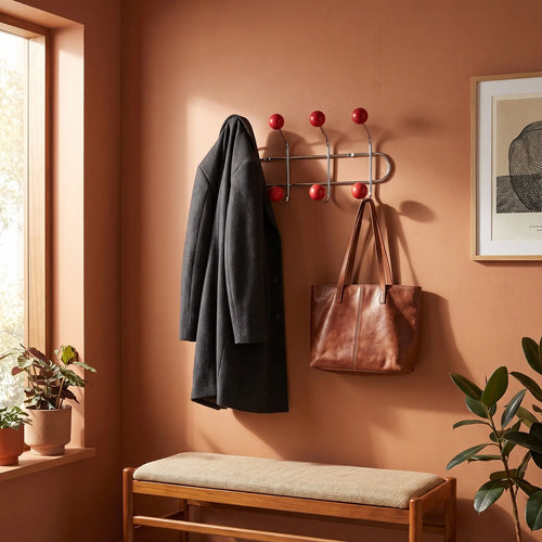 Wall Mounted Orbit Hook Rail in Chrome and Wood