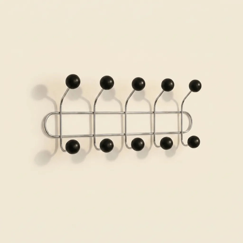 Black Wall Mounted Orbit Hook Rail in Chrome and Wood