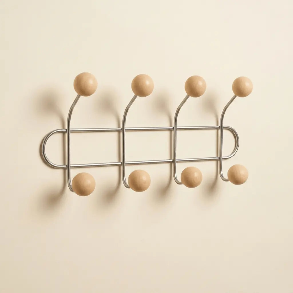 Orange Wall Mounted Orbit Hook Rail in Chrome and Wood