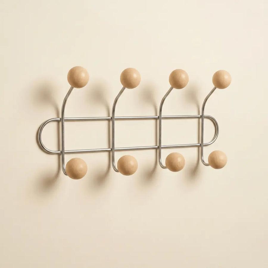 Orange Wall Mounted Orbit Hook Rail in Chrome and Wood