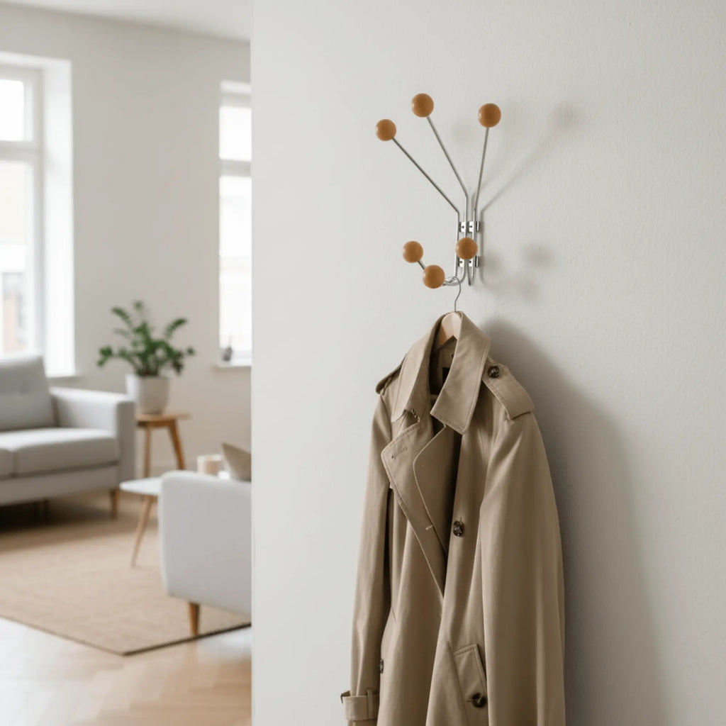 Wall Mounted Stellar Coat Rack in Chrome and Wood — alternate view 2