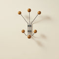 Wall Mounted Stellar Coat Rack in chrome and wood, six-hook starburst design