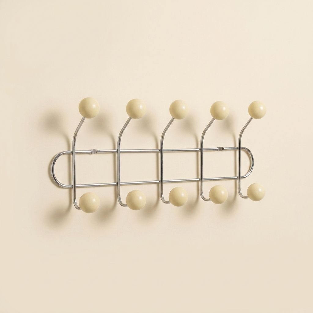 Wall Mounted Orbit Hook Rail in Chrome and Wood
