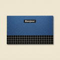 Blue Bonjour doormat in retro geometric PVC