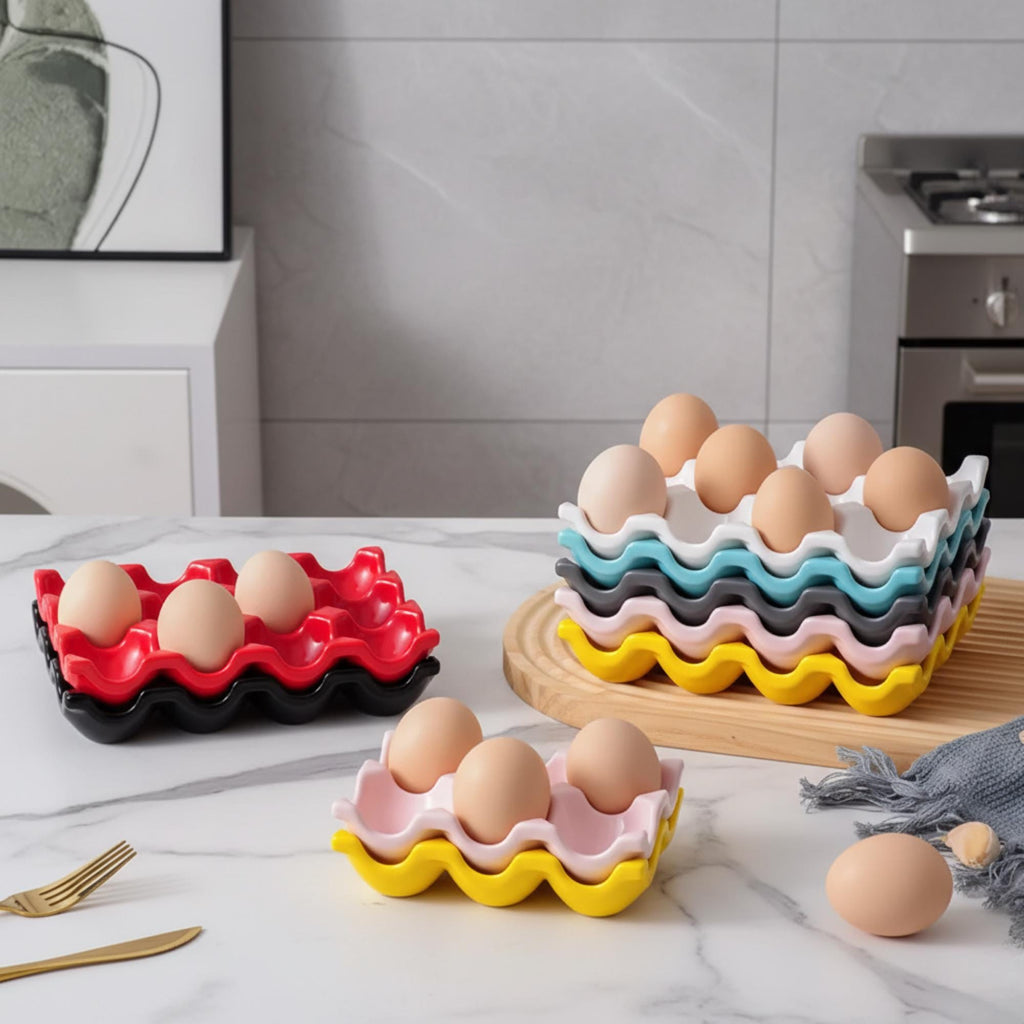 Ceramic egg tray holding eggs