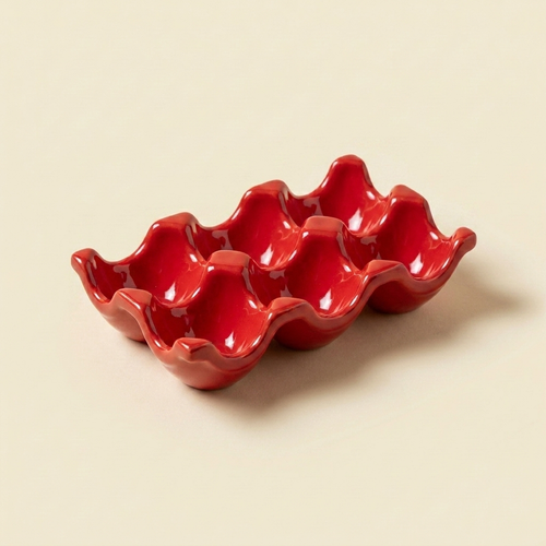Red ceramic egg tray