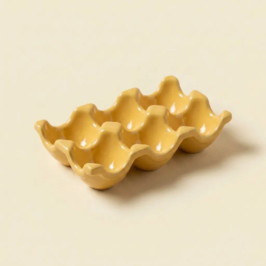 Yellow ceramic egg tray