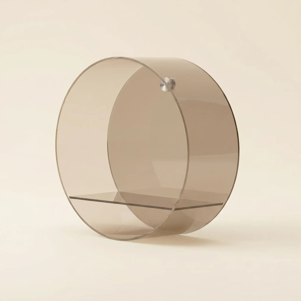 Halo round acrylic wall shelf in light brown