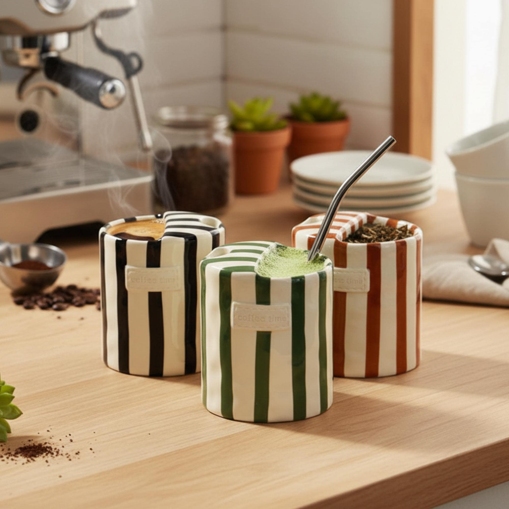 Striped ceramic mug colourways