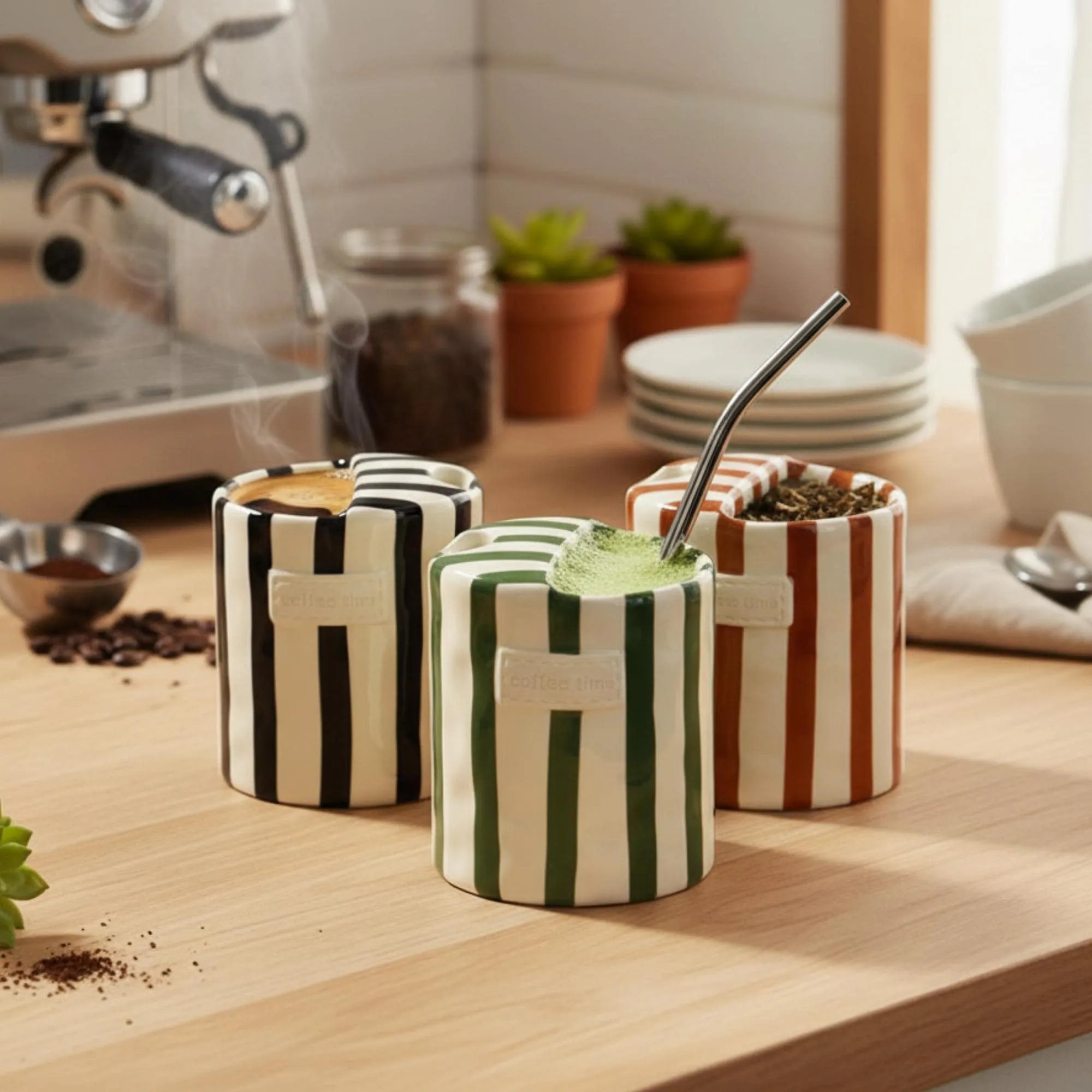 Striped ceramic mug colourways