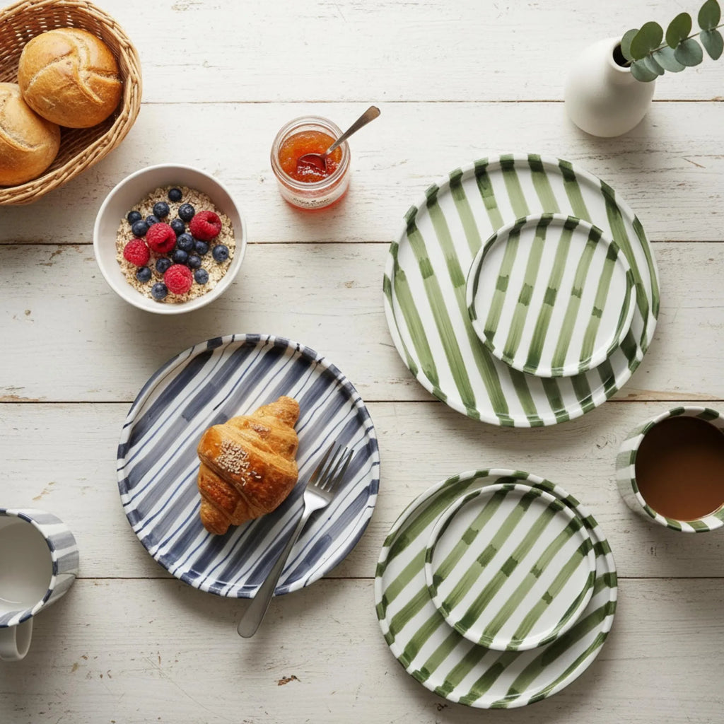 Striped ceramic plate rim detail