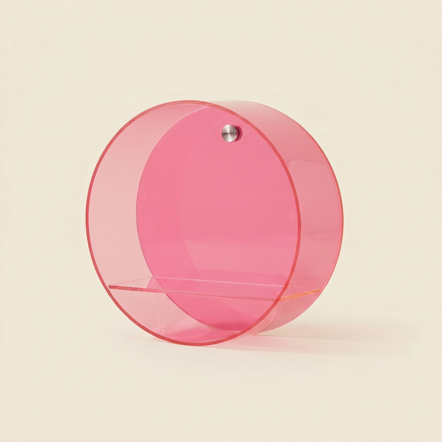 Halo round acrylic wall shelf in pink