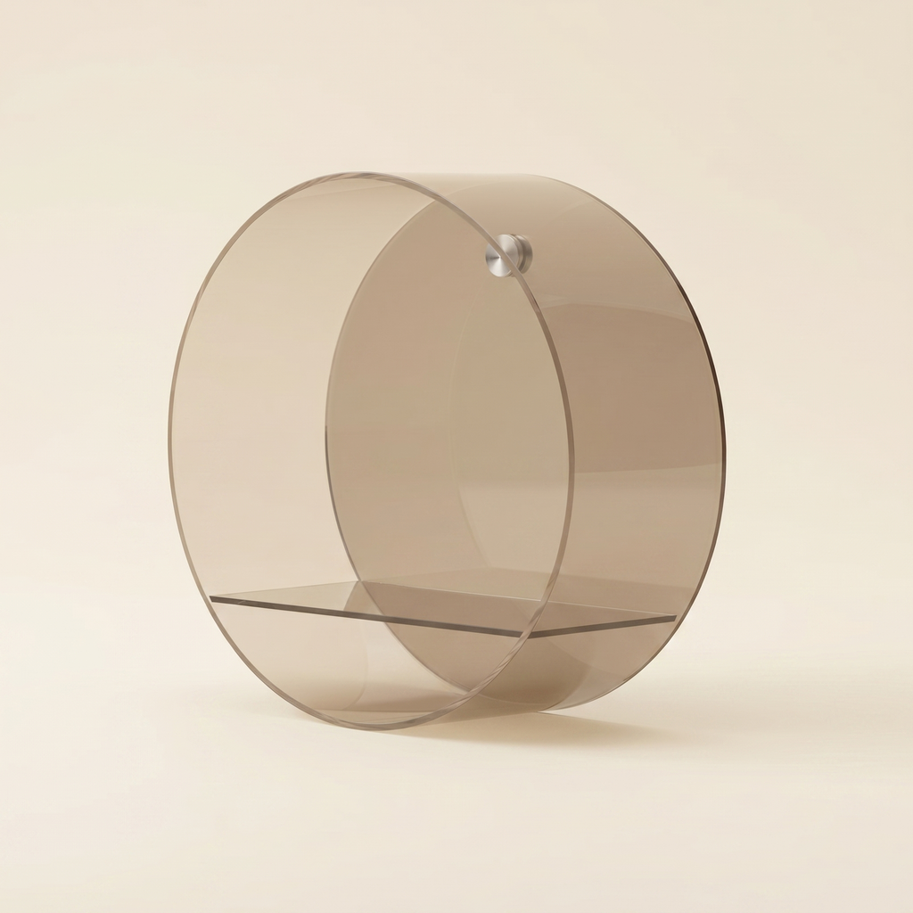 Halo round acrylic wall shelf in light brown