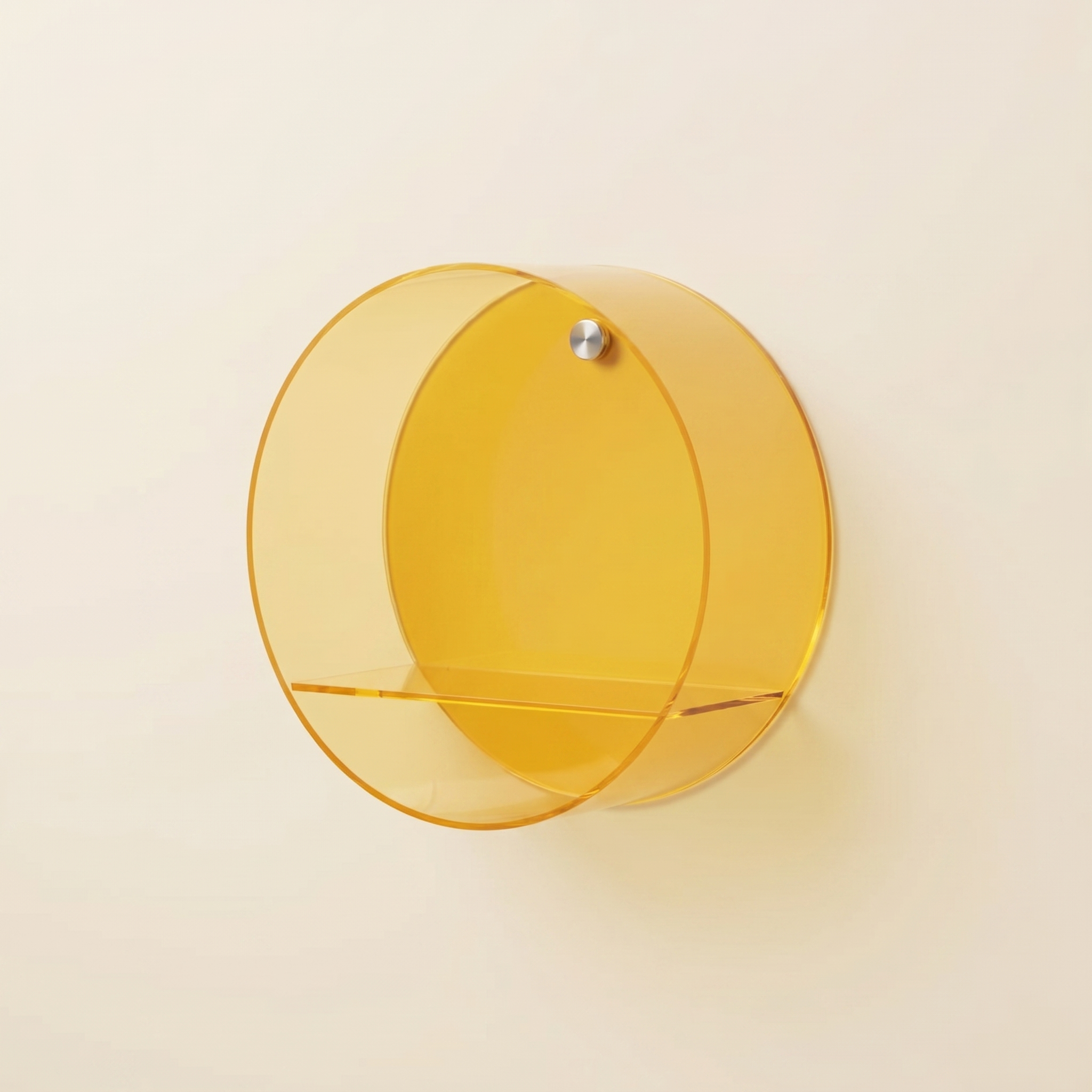 Halo round acrylic wall shelf in yellow