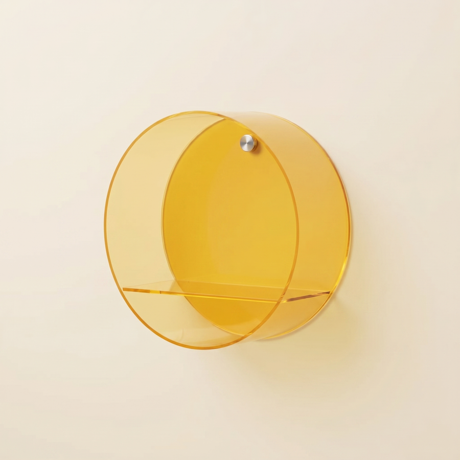 Halo round acrylic wall shelf in yellow