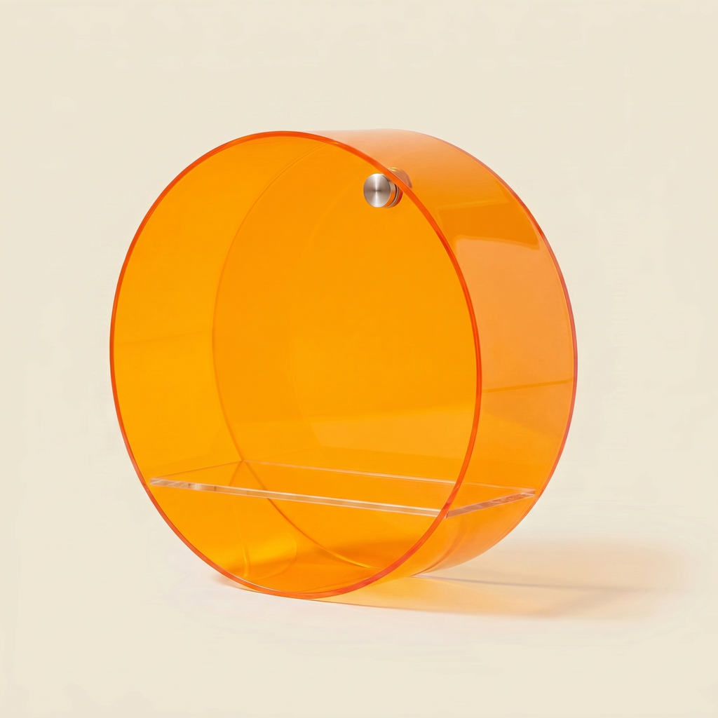 Halo round acrylic wall shelf in orange