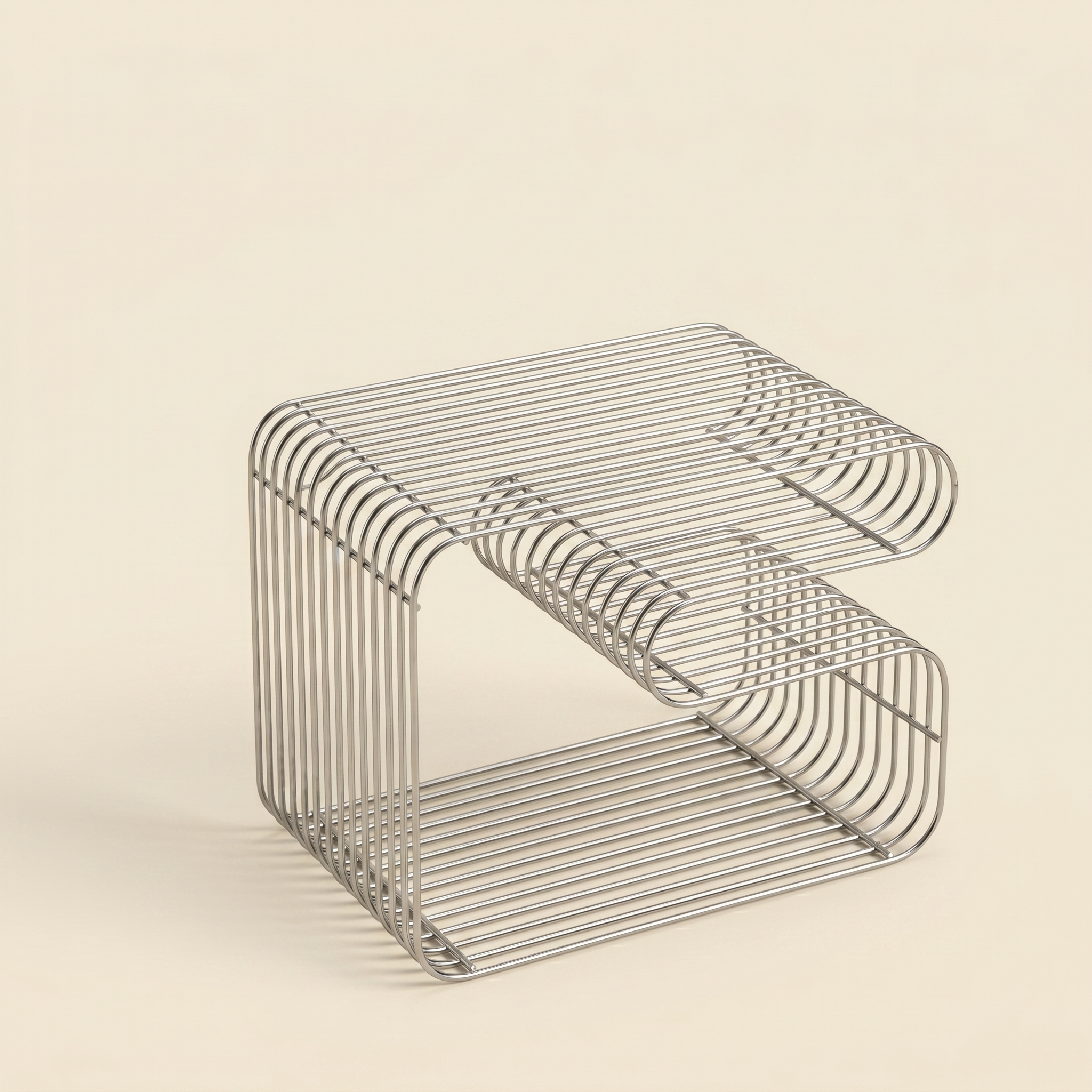 Linea Side Table in stainless steel wire styled in a living room corner