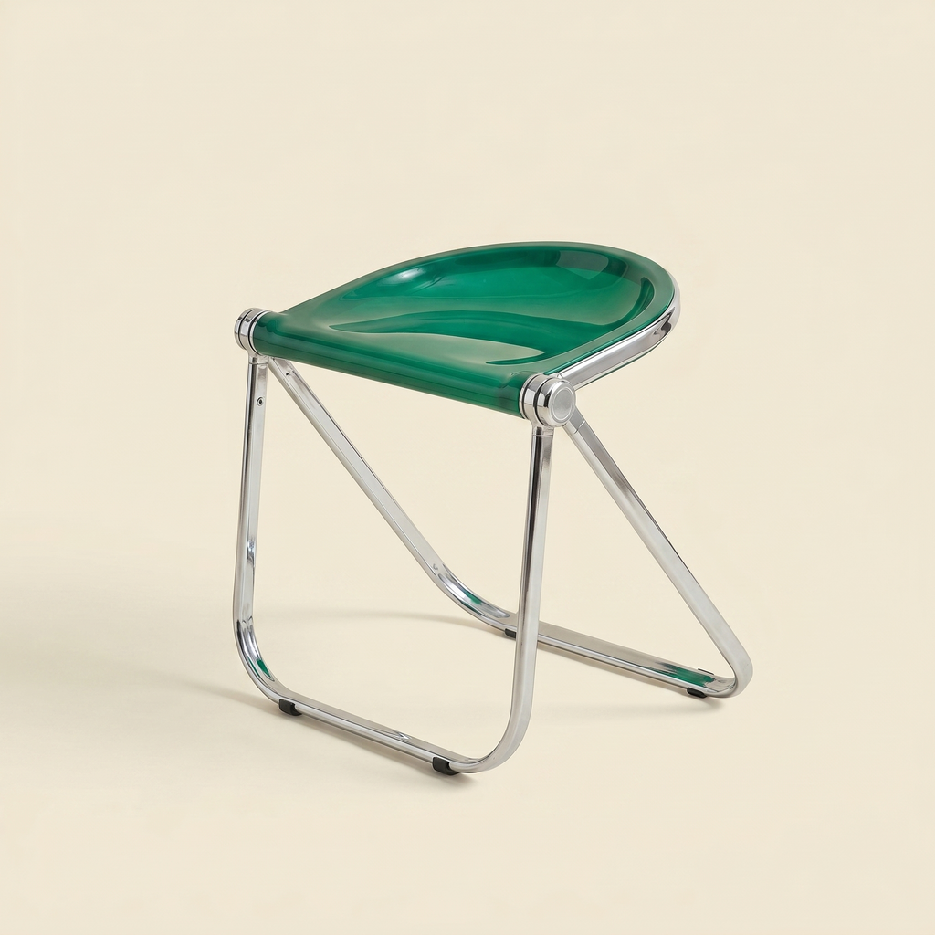 Clear Acrylic Lucent Folding Stool on a chrome frame, styled as a side table
