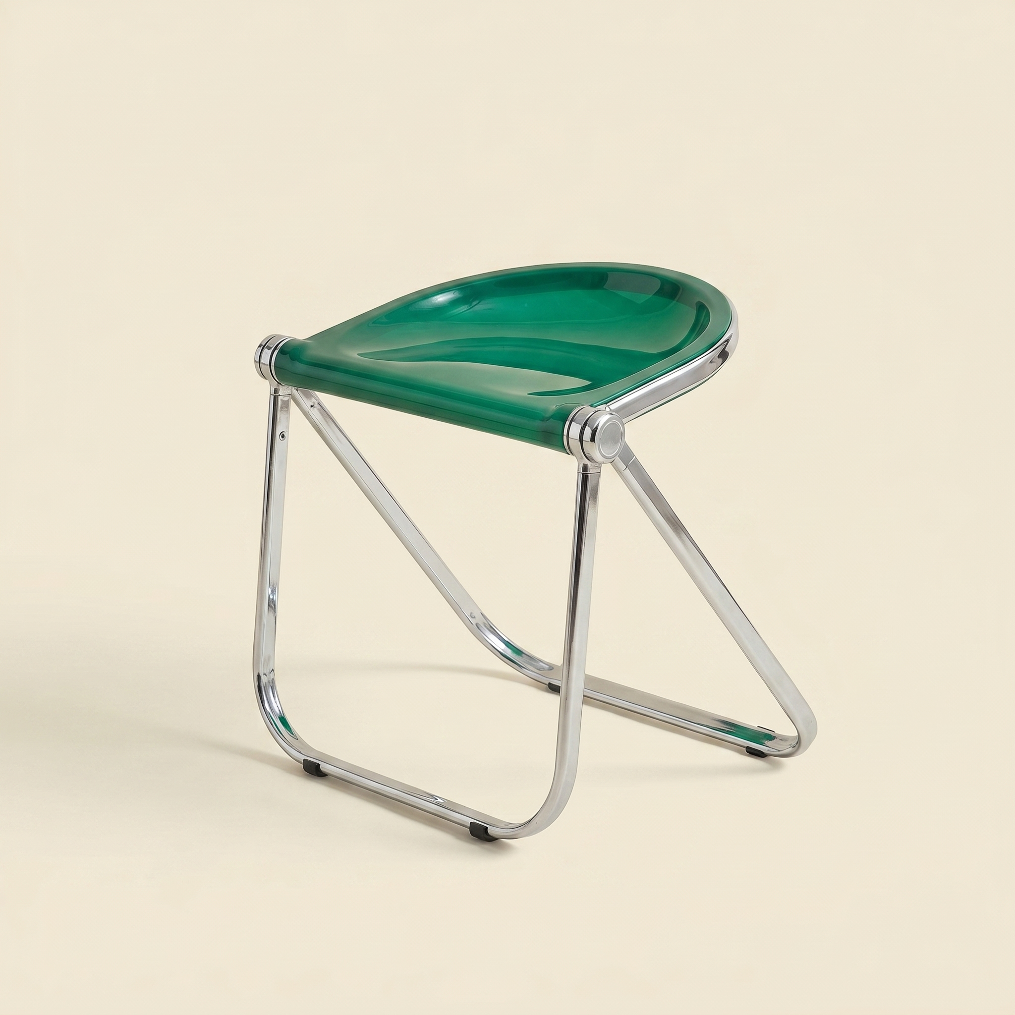 Clear Acrylic Lucent Folding Stool on a chrome frame, styled as a side table