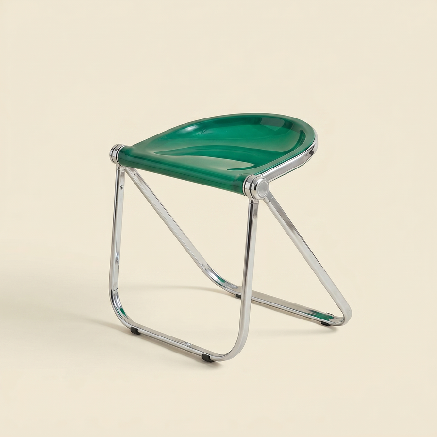 Clear Acrylic Lucent Folding Stool on a chrome frame, styled as a side table