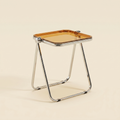 Clear Acrylic Lucent Tray Table on a polished steel A-frame