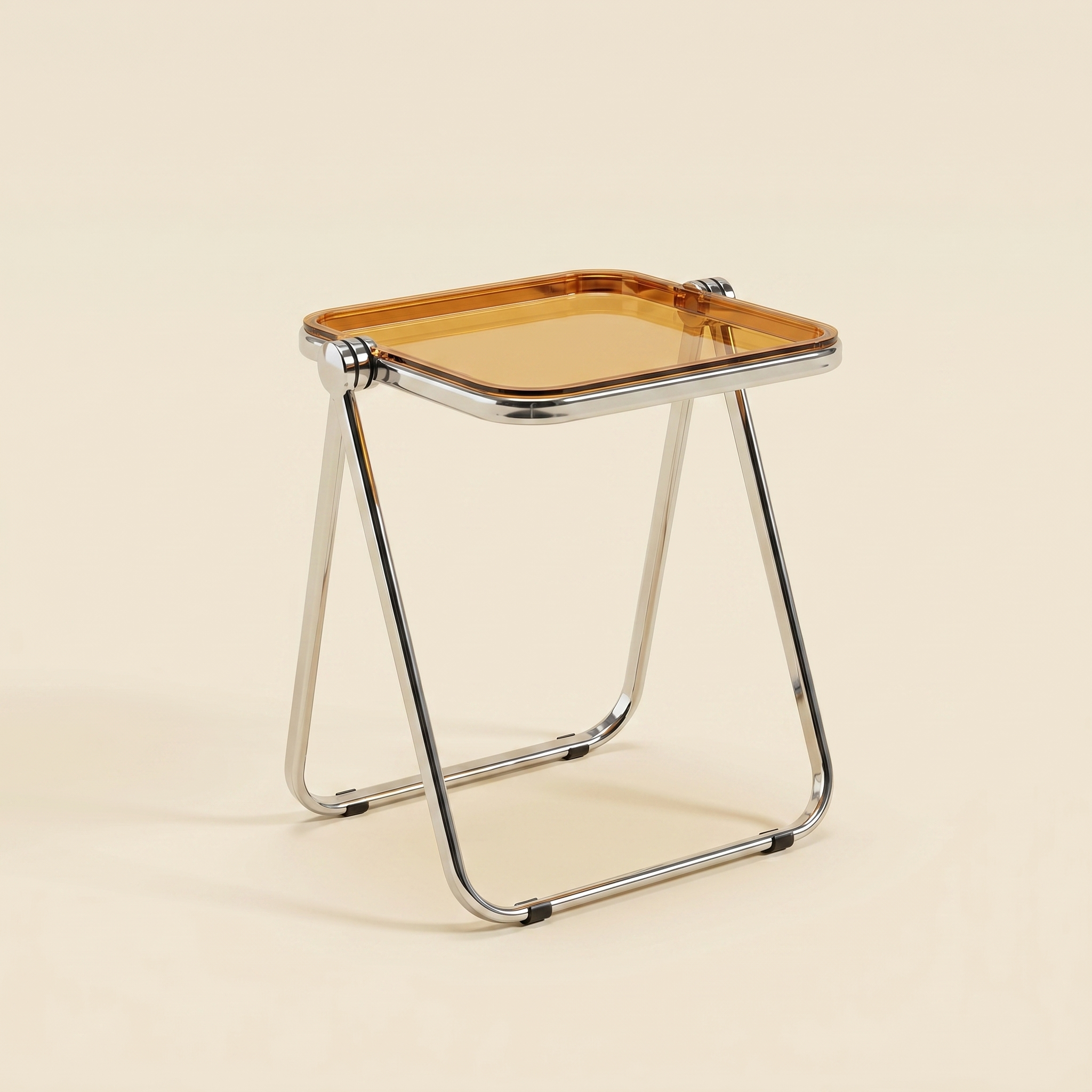 Clear Acrylic Lucent Tray Table on a polished steel A-frame