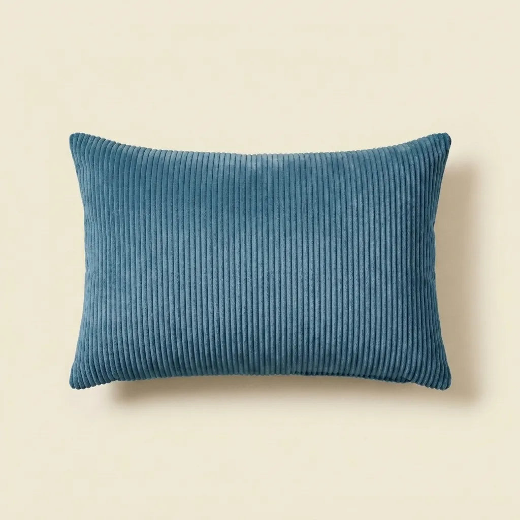 Denim Blue corduroy velvet lumbar cushion cover