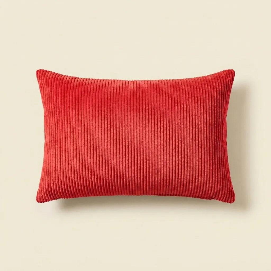 Red corduroy velvet lumbar cushion cover